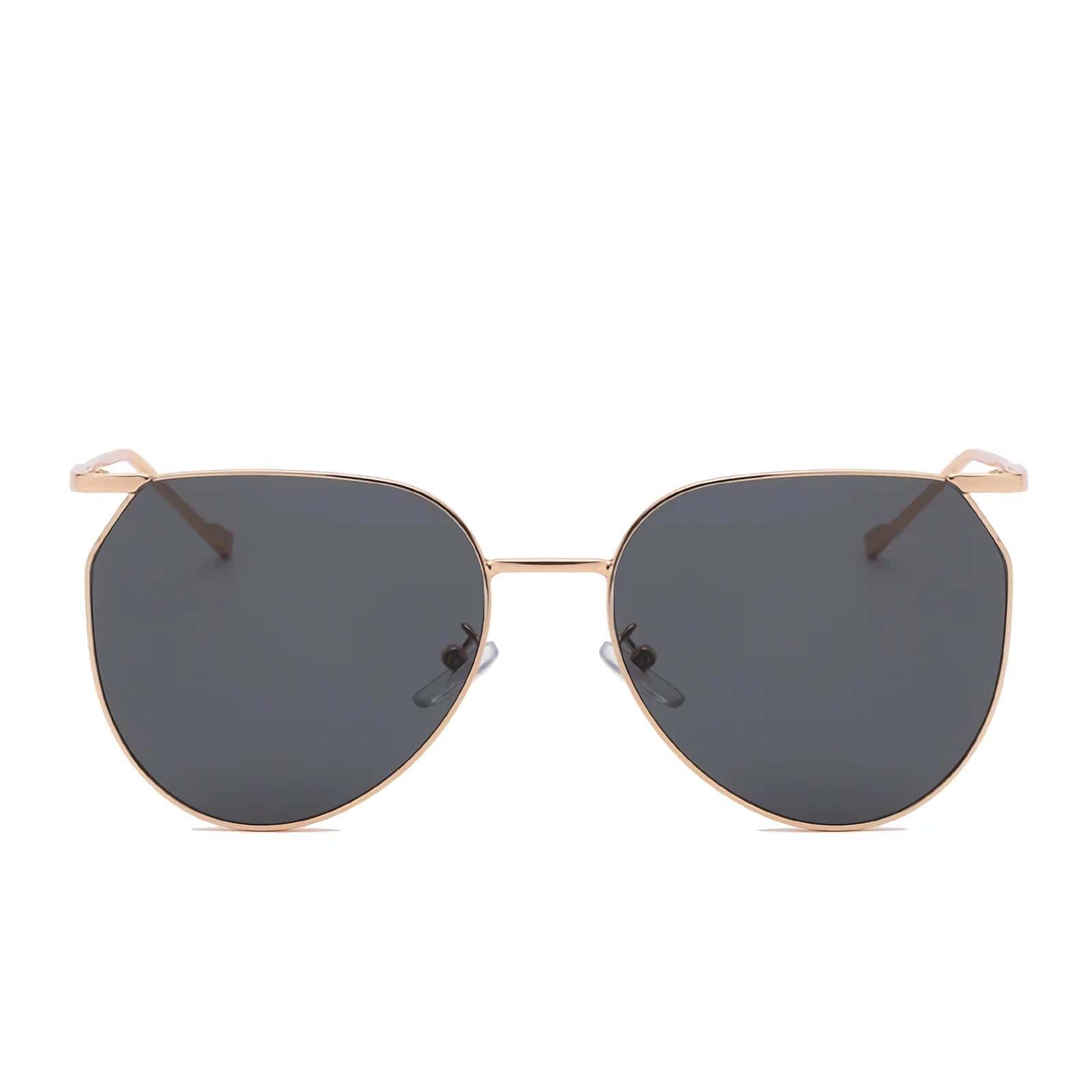 Luxury fashion sunglasses with black tinted lenses and sleek gold frame, perfect for UV protection and premium eyewear accessories.