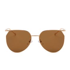 Stylish brown tinted sunglasses with gold metal frame for women and men, UV protection, perfect for summer and outdoor activities.