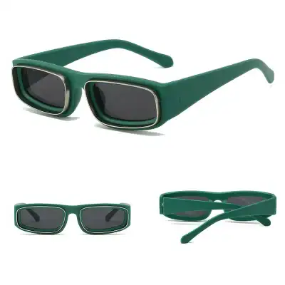 Stylish green sunglasses with black lenses, perfect for fashion-forward sun protection and UV shielding. Durable, lightweight frame ideal for outdoor activities and casual wear.