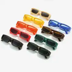 Vibrant sunglasses with tinted lenses and stylish frames, perfect for fashion, UV protection, and outdoor activities. Available in multiple colors to match your style.