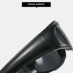 Close-up of stylish black sunglasses with textured material for enhanced durability and fashion appeal. Perfect for UV protection and outdoor activities.