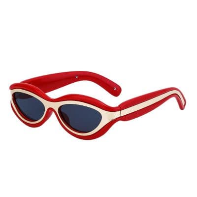 Stylish retro sunglasses with bold red and cream frames and dark lenses, perfect for fashion-forward eye protection and sun shielding.