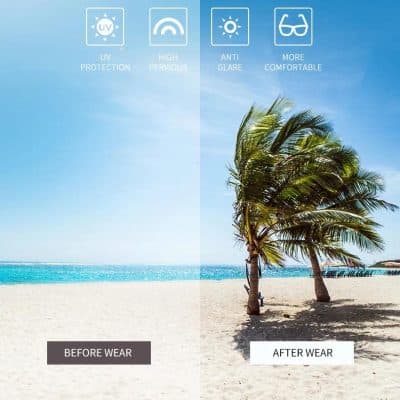 UV protection sunglasses with anti-glare and high-permeable lenses, offering maximum comfort and protection against harmful sun rays, ideal for beach or outdoor activities.