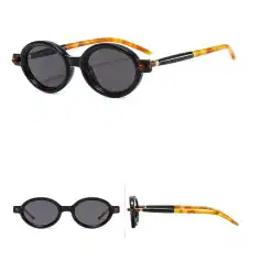 Stylish round sunglasses featuring dark tinted lenses, black frames, and tortoiseshell arms, perfect for fashion-forward sun protection and UV shielding.