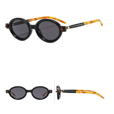 Stylish round sunglasses featuring dark tinted lenses, black frames, and tortoiseshell arms, perfect for fashion-forward sun protection and UV shielding.