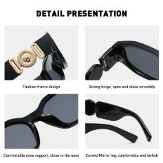 Stylish black sunglasses with fashion-forward design and durable hinges for smooth opening and closing. Perfect for eye protection and fashion statement.