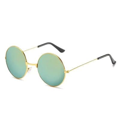 Elegant gold-framed round sunglasses with reflective mirrored lenses, perfect for fashion-forward individuals seeking UV protection and a fashionable accessory from Monalisa Medical Store.
