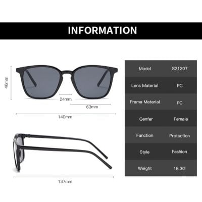 High-quality black sunglasses with UV protection, durable PC frame, and polarized lenses for fashionable sun protection. Perfect for women seeking trendy accessories.