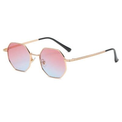 Pink gradient mirror sunglasses with gold frame and black temples designed for fashion-forward eyewear lovers. Perfect for sun protection and enhancing your style.