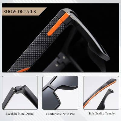 Stylish, durable sunglasses with adjustable hinges, comfortable nose pads, and high-quality temple for optimal eye protection and style. Perfect for outdoor use and fashion-conscious individuals.