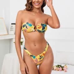 Bright tropical patterned bikini for women, vibrant floral design, stylish swimwear for summer, beach, pool, fashion, Monalisa Store.
