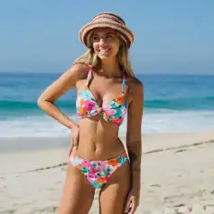 Bright floral bikini perfect for summer beachwear and swimwear enthusiasts, showcasing stylish swimwear options from Monalisa Store for women.