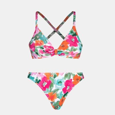 Colorful floral bikini set with adjustable straps, ideal for summer swimming and lounging, available at Monalisa Store for stylish women’s swimwear.