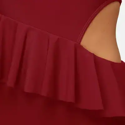 High-quality red dress featuring stylish cutout and ruffle details, perfect for fashionable women seeking chic and trendy clothing options. Ideal for parties and special occasions.
