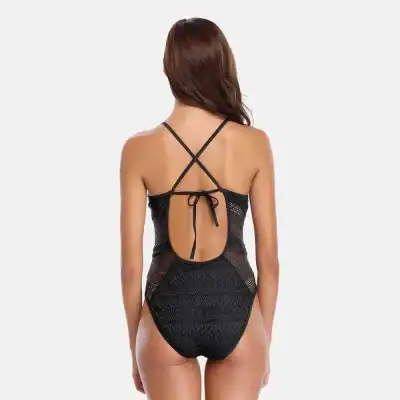 Back view of women in black lace bodysuit, stylish lingerie for women, sexy lace bodysuit, sensual underwear, Monalisa store lingerie collection, fashionable women's nightwear.