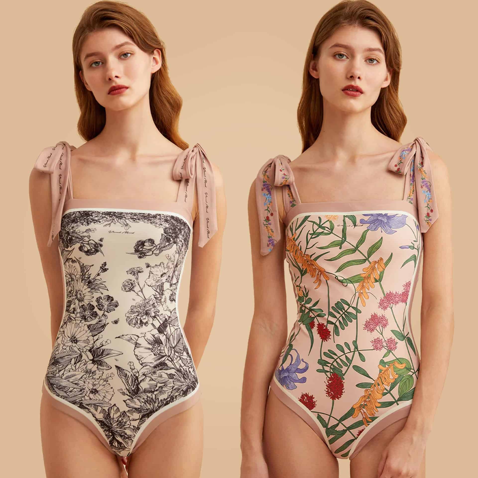Elegant floral pattern bodysuit ideal for optical fashion, featuring adjustable shoulder ties and a flattering fit. Perfect for modern eyewear stores seeking stylish and comfortable options.