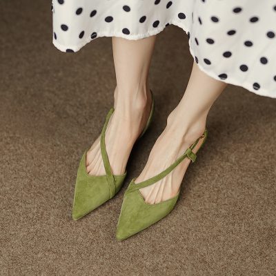 Elegant green slingback pointed-toe shoes for women, stylish footwear perfect for casual or formal outfits, available at Monalisa Store.