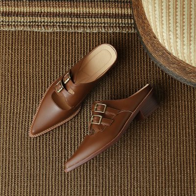 High-quality brown leather women's footwear with stylish buckles, perfect for professional or casual wear, available at Monalisa Store.