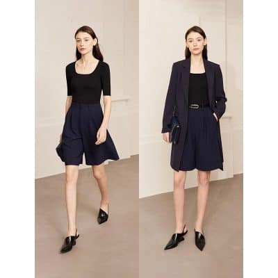 Chic black and navy stylish professional women's outfits perfect for work, business meetings, or corporate events, emphasizing trendy, comfortable, and sophisticated office attire.
