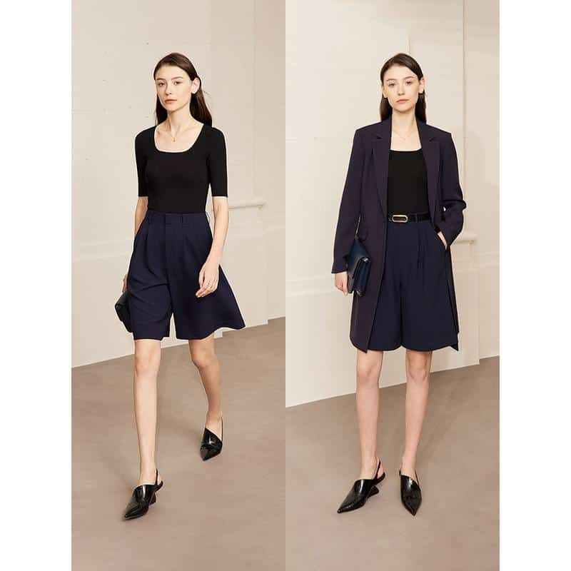 Chic black and navy stylish professional women's outfits perfect for work, business meetings, or corporate events, emphasizing trendy, comfortable, and sophisticated office attire.