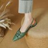 Elegant green slip-on flats with detailed stitching and breathable design, perfect for casual and office wear. Comfortable footwear from Monalisa Store.