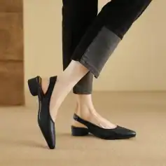 Stylish women's black slingback shoes with low chunky heel, perfect for casual or professional wear, available at Monalisa Store.