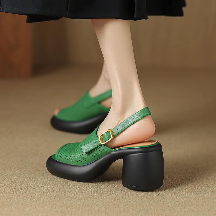 Stylish green slingback platform shoes with a chunky heel, perfect for fashion-forward women seeking comfort and trendy footwear at Monalisa Store.