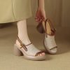 Comfortable beige platform sandals with perforated design, ankle strap, and chunky heel, perfect for stylish summer wear. Ideal for women's fashion and comfortable walking.