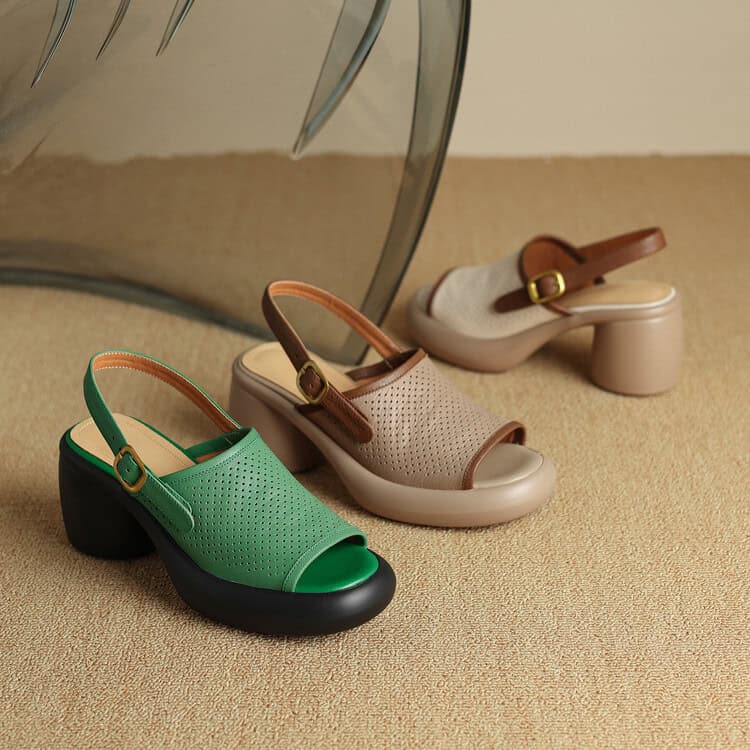 Sheepskin High-Heel Platform Sandals with Hollow-Out Design - Image 7