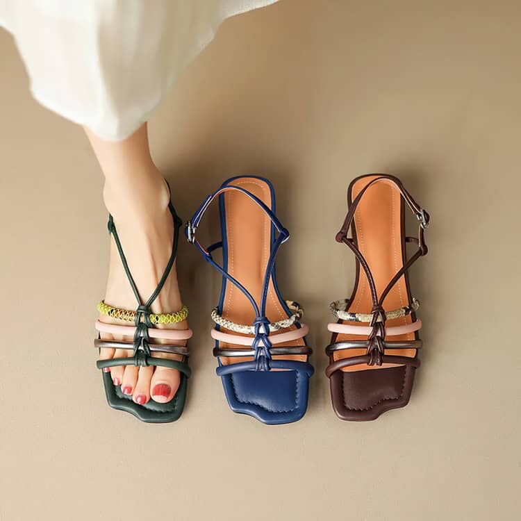 Colorful Roman Buckle Strap Sandals with Chunky Heel - Image 7