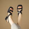 Fashionable women's black open-toe sandals with chunky heels, perfect for casual or formal occasions, offering style and comfort.