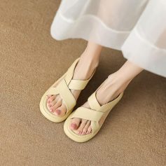 Versatile women's beige sandals with cross strap design, ideal for summer, casual outings, and comfortable foot support, suitable for Monalisa Medical’s diverse footwear collection.