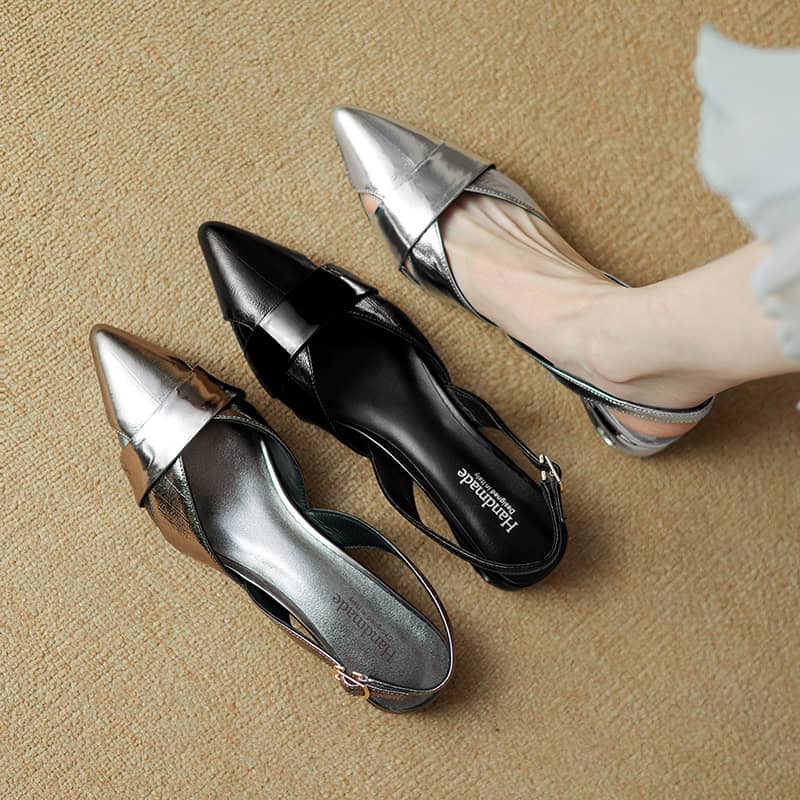 Stylish metallic pointed-toe heels in silver, gold, and black, perfect for special occasions or fashionable outings. Unique design with shimmer accents, comfortable fit, ideal for enhancing your look.