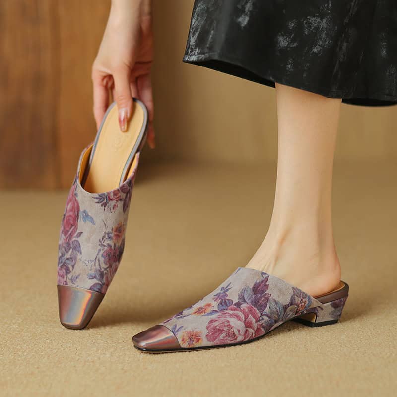 Stylish slip-on floral mules with a pointed toe, perfect for fashion-forward women seeking comfort and sophistication. Ideal for casual or dressy occasions, available at Monalisa Store.