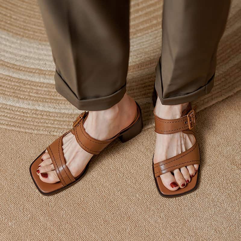 Stylish brown sandals with ankle straps, perfect for women looking for comfortable yet fashionable footwear at Monalisa Store.
