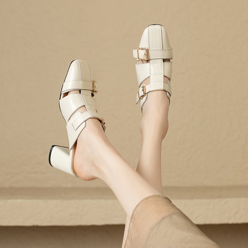Elegant beige high heels with stylish buckle details, perfect for fashion-forward occasions and stylish looks. Comfortable and trendy footwear for women.