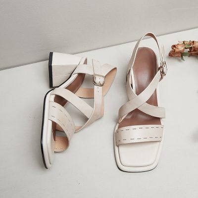 Elegant beige open-toe sandals with ankle straps, perfect for summer and formal occasions, offering style and comfort from Monalisa Store.