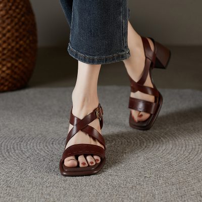 Women’s stylish leather sandals with ankle strap and open toe for comfort and fashion. Perfect for casual or dressy occasions.