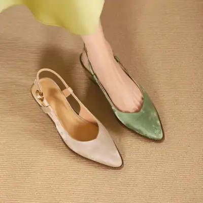 Stylish pointed-toe green and cream heels for women, perfect for fashion-forward looks and special occasions. Comfortable and chic footwear available at Monalisa Medical Store.