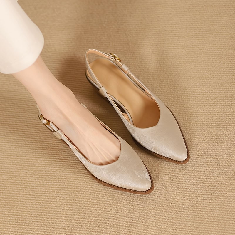 Stylish beige pointed-toe slingback shoes for women, ideal for office, formal events, and everyday wear. Featuring a comfortable fit and elegant design, these shoes enhance sophistication and style.