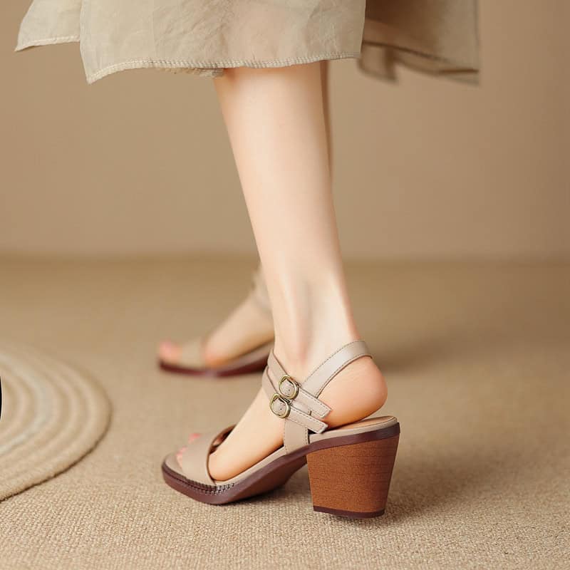 High-quality women's designer sandals with block heels and adjustable ankle straps, perfect for fashion-forward looks and comfort. Ideal for casual outings and stylish ensembles.