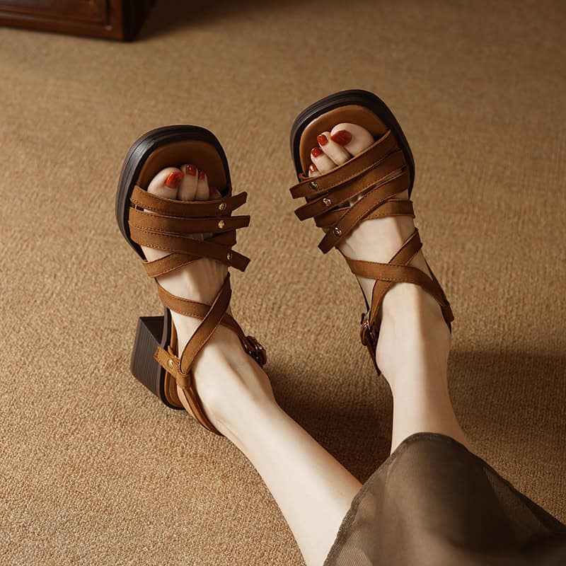 High-quality brown fashion sandals with multiple straps, perfect for trendy and comfortable footwear. Ideal for casual or dressy occasions, enhancing your look effortlessly.