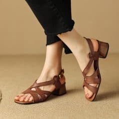 Comfortable women's leather sandals with chunky heels and adjustable straps for perfect fit. Ideal for casual and formal occasions, combining fashion and comfort seamlessly.