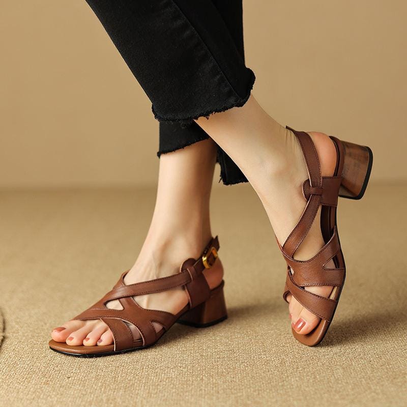 Comfortable women's leather sandals with chunky heels and adjustable straps for perfect fit. Ideal for casual and formal occasions, combining fashion and comfort seamlessly.