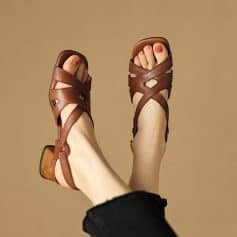 High-quality brown leather sandals for women, perfect for summer and casual wear. Comfortable, fashionable, and durable footwear available at Monalisa Store.