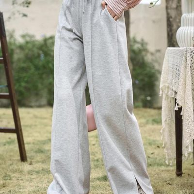Comfortable grey wide-leg sweatpants for women.