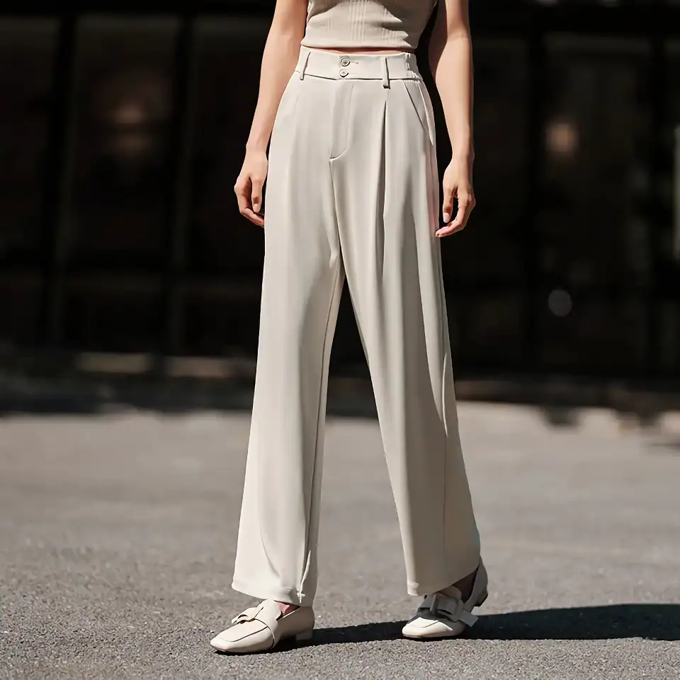 Elegant wide-leg trousers perfect for professional or casual wear, featuring a high waist and comfortable fit, ideal for modern fashion enthusiasts.