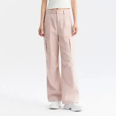 Comfortable pink wide-leg cargo pants with utility pockets, perfect for casual or workwear, available at Monalisa Medical Fashion Store.