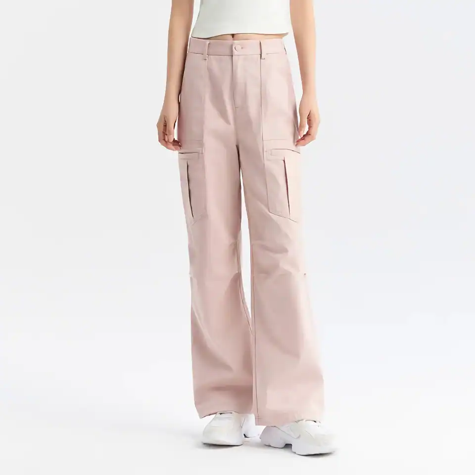 Comfortable pink wide-leg cargo pants with utility pockets, perfect for casual or workwear, available at Monalisa Medical Fashion Store.