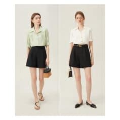Elegant blouse and shorts for women, perfect for eye care fashion trends.